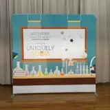 Tension fabric backdrop at a product launch display