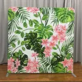 Tension fabric backdrop with a tropical floral print